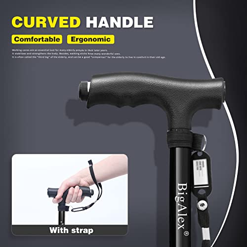 BigAlex Folding Walking Cane with LED Light,Pivoting Quad Base,Adjustable Walking Stick with Carrying Bag for Men/Women - color: Black(4'9"-5'6")