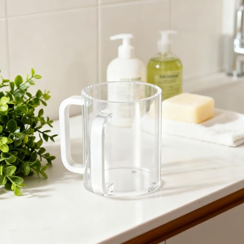 2 Pcs Judaica Hand Washing Cup with Dual Handles,5" Acrylic Clear Netilat Yadayim Cup lota for Bathroom(White Handle) - color: white Handle