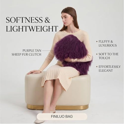 Women Luxury Real Curly Mongolian Lamb Fur Purse - color: Purple