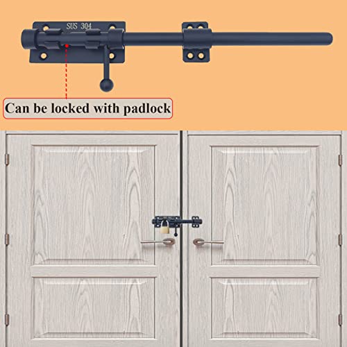 12in Slide Bolt Gate Latch 304 Stainless Steel Barrel Bolt Latch Heavy Duty Door Security Lock Thickened Door Latches Hardware with Mounting Screws for Barn Fence Shed Basement - color: 12in Black