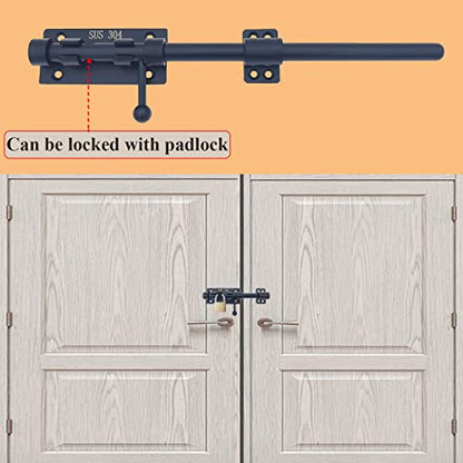 12in Slide Bolt Gate Latch 304 Stainless Steel Barrel Bolt Latch Heavy Duty Door Security Lock Thickened Door Latches Hardware with Mounting Screws for Barn Fence Shed Basement - color: 12in Black