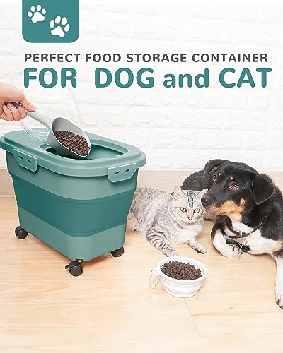 20-23 Lbs Dog Food Storage Container Airtight,Collapsible Pet Food Storage - color: Green