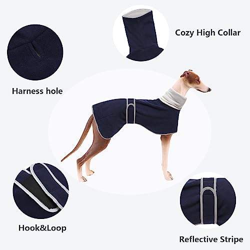 Greyhounds Lurchers Whippets Dog Coats with Reflective Stripe Dog Winter Coat Jacket Fleece Adjustable Band - Navy - S - color: Navy, size: Small (Length: 20"-21.5")