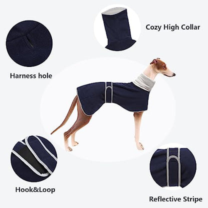 Greyhounds Lurchers Whippets Dog Coats with Reflective Stripe Dog Winter Coat Jacket Fleece Adjustable Band - Navy - S - color: Navy, size: Small (Length: 20"-21.5")