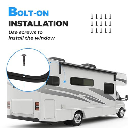 HECASA RV Window 48"W x 15"H Tear Drop Horizontal Sliding W/ Trim Ring and - size: 48" W x 15" H