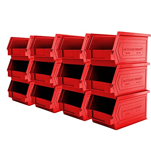 Plastic Storage Bins, Hanging, Stackable, Storage Organizer Bin for Warehouses, Workshops 9-Inch x 5-Inch x 5-Inch, Red, 12-Pack - color: Red