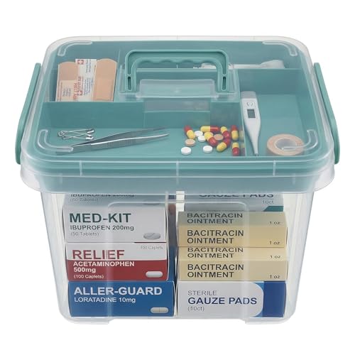 Pulseplay Clear Medicine Storage Box with Handle Green - color: Green