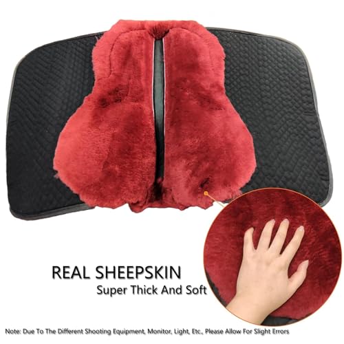 Woolous Dressage Saddle Pad, English Saddle Pad with Sheepskin Trim, Lambskin Wool Fleece Lining, Square Saddle Pad for Equestrian Riding, Comfortable & Shock Absorbing - color: Black/Red