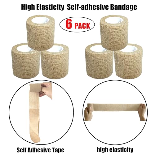 2 Inches Self Adhesive Bandage Wrap Bulk, 6 Pack, Skin Color - color: Skin