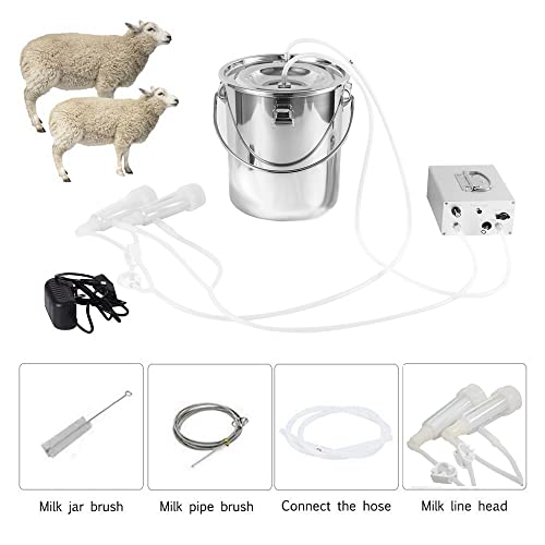 3L Goat Rechargeable Battery Milking Machine with 2 Teat Cups,Steel Buckets for Goats - size: 3L