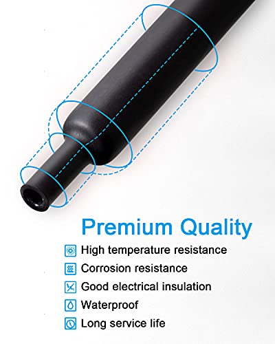 280pcs 3:1 Dual Wall Adhesive Heat Shrink Tubing Kit, 5 Sizes (Diameter): 3/8, 1/4, 3/16, 1/8, 3/32-inch, Marine Cable Wire Sleeve Tube Wrap Assortment with Storage Case for DIY by MILAPEAK (Black)