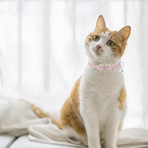 BINGPET Cat Collar Breakaway with Bell, Bling Kitten Collar,Pink&Purple - color: Heart (Pink + Purple)-2pcs