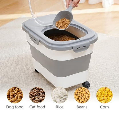 SEWIU Dog Food Storage Container Up to 2pack*20LB,Collapsible Dog Food Container with Travel Silicone Bowl and Scoop for Dog/Cat/Bird Food/Cat litter,Keep Dry Food Fresh,Easy to Move. - color: 2-20LB-gray