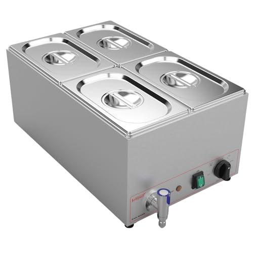 Valgus Commercial Stainless Steel 4 Sections Bain Marie Food Warmer 16 Qt - size: 4 Sections with Tap