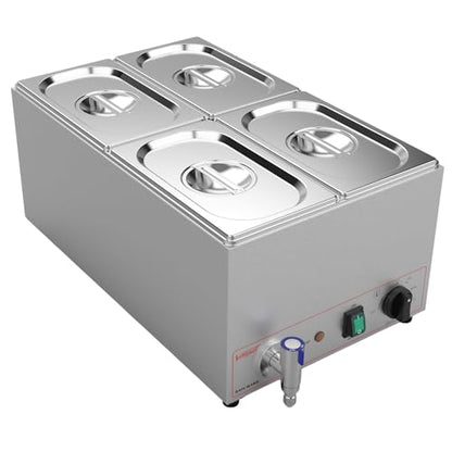 Valgus Commercial Stainless Steel 4 Sections Bain Marie Food Warmer 16 Qt - size: 4 Sections with Tap