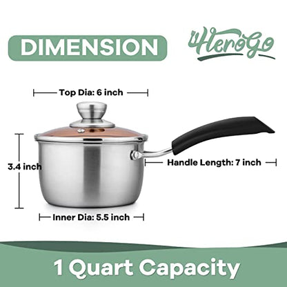 Herogo 1 Quart Saucepan with Lid, 18/10 Stainless Steel Small Sauce Pan Pot, 1Qt Saucepan for Gas Electric Stove Top Camping, Healthy & Rust Free - size: 1 Quarts