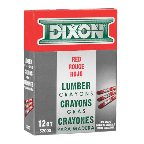 Dixon Industrial Lumber Marking Crayons, 4.5" x 1/2" Hex, Soft-Red, 12-Pack (52012) - color: Red