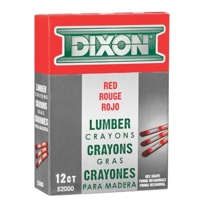 Dixon Industrial Lumber Marking Crayons, 4.5" x 1/2" Hex, Soft-Red, 12-Pack (52012) - color: Red