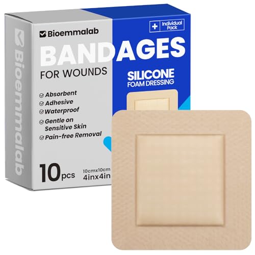 Large Waterproof Bandages 4x4 Silicone Foam Dressing Sensitive Skin, 10 PCS - style: 4"x4"(10PCS)