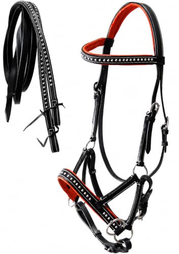 CHALLENGER Horse Western Horse Western English Leather Bitless Sidepull Bridle Reins Orange 7708OR-F