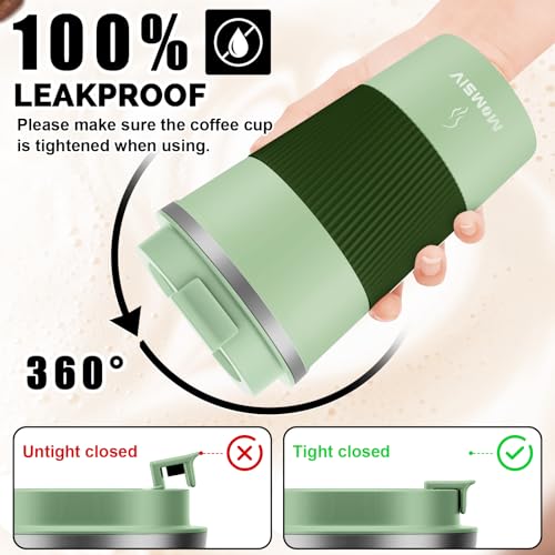 MOMSIV 17oz Travel Coffee Mug, Insulated Coffee Cup with Leakproof Lid - color: B-Light Green-17oz