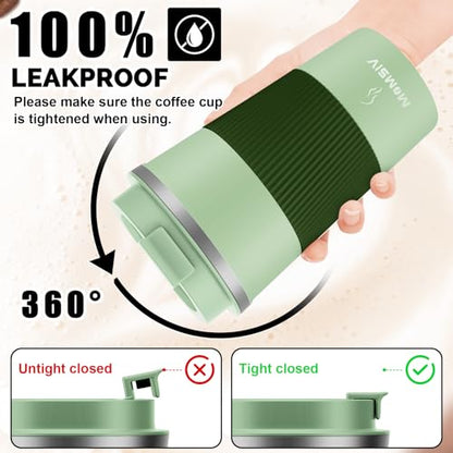 MOMSIV 17oz Travel Coffee Mug, Insulated Coffee Cup with Leakproof Lid - color: B-Light Green-17oz