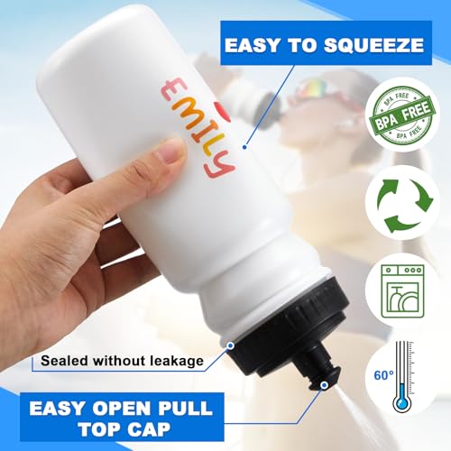 Suclain Squeeze Water Bottles with Carrier, 14 Pcs, White | Wide Mouth 20 oz for Team Sports, Squeeze Design Black Lids, Stickers Included, Gym Bike Fitness Cycling Workout - color: White