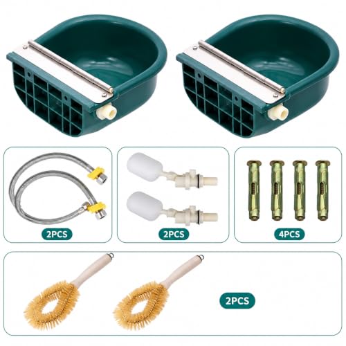 2 Set Automatic Water Bowl, Livestock Waterer for Cattle Dog Goat Sheep | 4L Outdoor Animal Waterer Trough with Float Valve & Drain Hole for Farm, Horse Ranch & Garden (39.37 Inch Pipe)