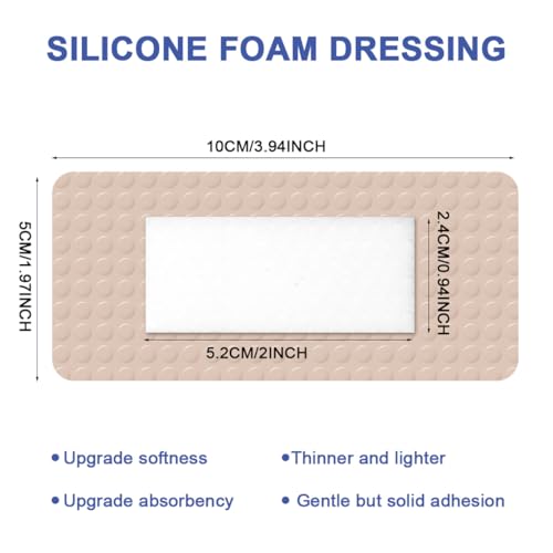 Silicone Foam Dressing Wound Dressing Bandage with Adhesive Border 5Pack Super Absorbent Bed Sore Patches Waterproof Silicone Foam Pads for Wound Care Pressure Ulcers