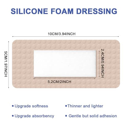 Silicone Foam Dressing Wound Dressing Bandage with Adhesive Border 5Pack Super Absorbent Bed Sore Patches Waterproof Silicone Foam Pads for Wound Care Pressure Ulcers