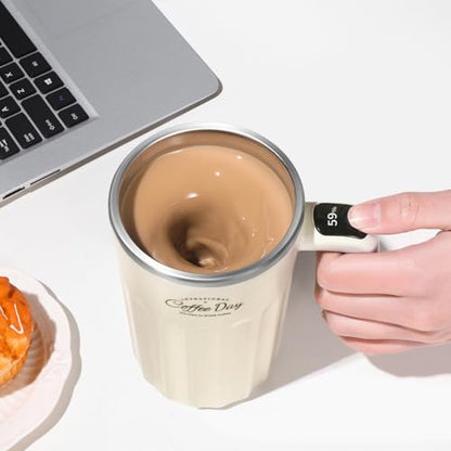 Drink Stirrer,Self Stirring Mug,Self Stirring Coffee Mug,Suitable for Coffee, Milk, Cocoa and Other Beverages Stainless Steel Vacuum Insulated Tumbler with Lid (Cream White, 12 Ounces) - color: Cream White