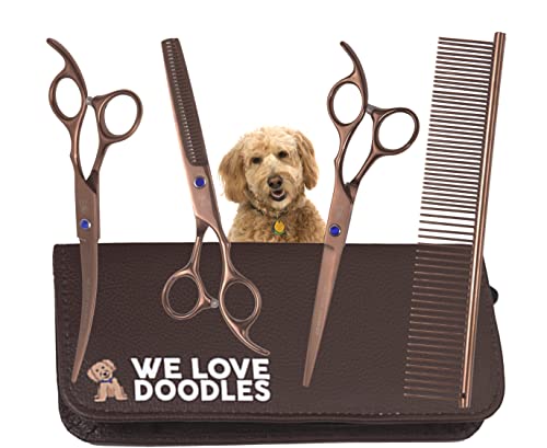 Dog Grooming Scissors Kit, 4 Pieces, Curved, Straight & Thinning Shears Set - size: Medium