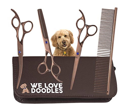 Dog Grooming Scissors Kit, 4 Pieces, Curved, Straight & Thinning Shears Set - size: Medium