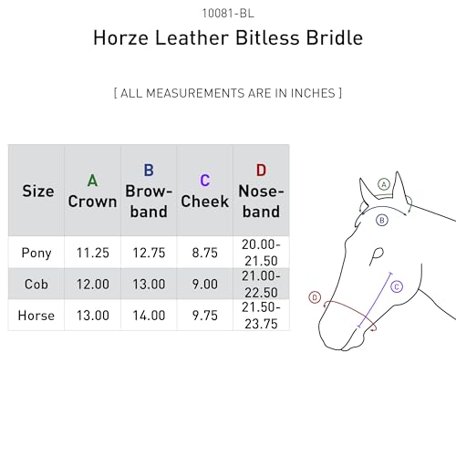 HORZE Genuine Leather Cross-Under Bitless Bridle | Includes Web Reins with Hand Stops - size: Pony