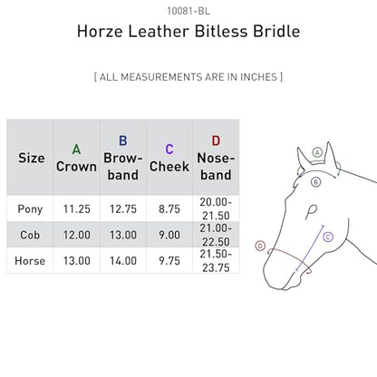 HORZE Genuine Leather Cross-Under Bitless Bridle | Includes Web Reins with Hand Stops - size: Pony