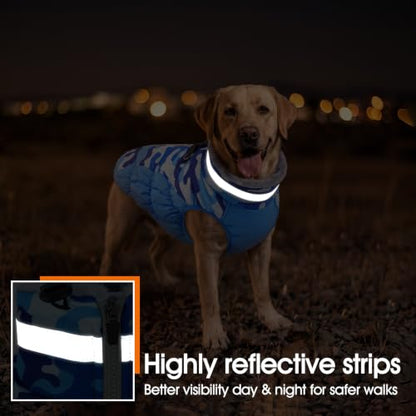 Lelepet Dog Winter Coat with Harness, Waterproof Reflective Camo Jacket - color: Blue Camo, size: X-Small