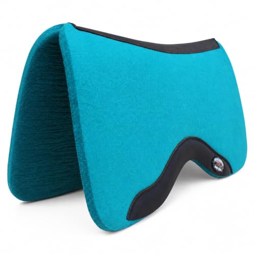 Horse SADDLE PAD Western Contoured Wool Felt Moisture Wicking Black 39RT - color: Teal/Brown