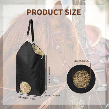 2 Pcs Goat Hay Feeder Horse Hay Bags Large Capacity Feeding Bag, Hay Nets Slow Feed Hay Bag Less Hay Waste Tote Bag with Metal Ring and Adjustable Strap for Sheep, Goats, Horses