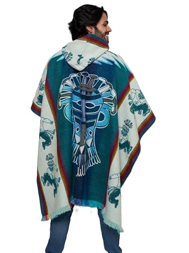 Alpaca Land, Handmade Ecuadorean Alpaca Wool Ponchos - color: Blue Machala