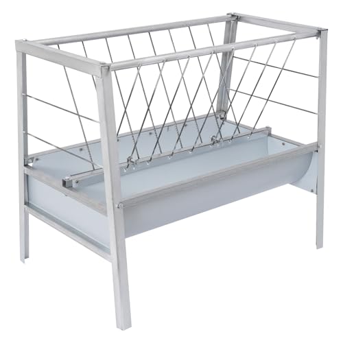 Hay Feeder, Livestock Feed Trough with 2-in-1 Hay and Grain Feeder, Heavy Duty Steel Frame and Deeper Pan Hay Rack, Feeding Station for Sheep, Calf, Cow, Horse, Goats for Pasture, Farm (White) - color: White
