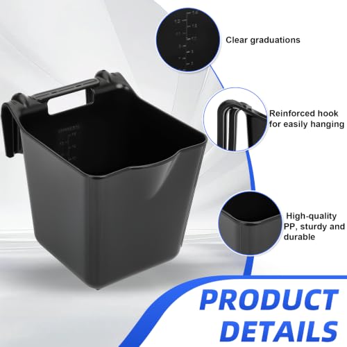 15 Quart Horse Feed Bucket, Heavy Duty Plastic Livestock Feeding Pails, Black, Pack of 6, Multipurpose Water & Feed Tubs for Horse, Pony, Goat, Farm Stable Use