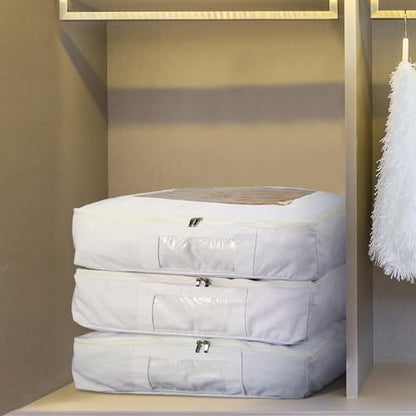Honeydak 3 Set Sweater Storage Bags Cotton Breathable Washable Organizer | Cotton Garment Bag Protection, Clear Window Visibility, Zippered Closure, Foldable for Scarve, 14.6 x 12.6 x 3.2"