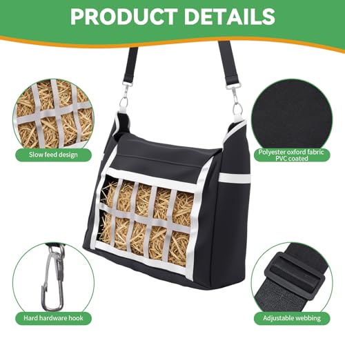 Slow Feeder Horse Hay Bag, Design for Goats ,Horse ,Donkey ,Sheep, Premium Oxford Hay Feed Bags with Front Hay Nets Design, Large Opening with Drawstring and Adjustable Strap for Easy Hanging, 2pcs - size: 2 Pcs