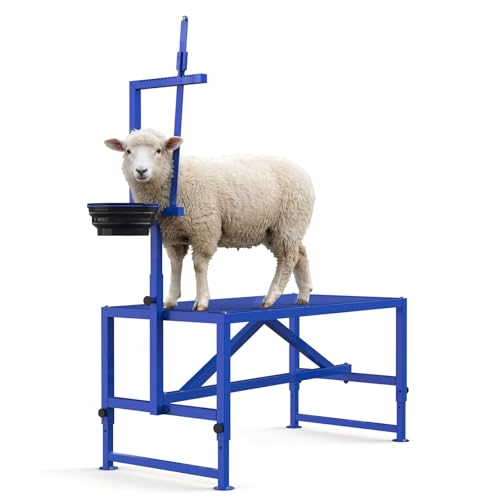 Garvee 47 Inch Heavy Duty 600LBS Goat Stand with Feed Bin - color: Blue 47inch