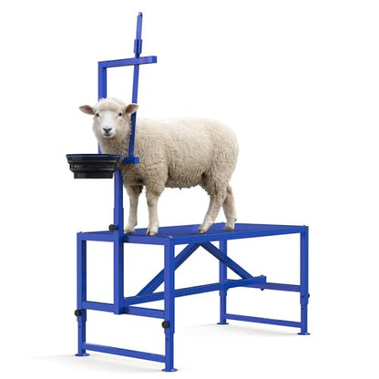 Garvee 47 Inch Heavy Duty 600LBS Goat Stand with Feed Bin - color: Blue 47inch