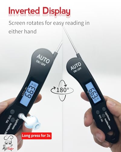 5 PCs Fast 1.2s Instant Read Meat Thermometer for Grilling & Smoking, ±1°F Accuracy with Calibration, Reversible Backlit LCD for Left/Right Hand, Magnetic Digital Food Thermometer for BBQ, Candy, Oil