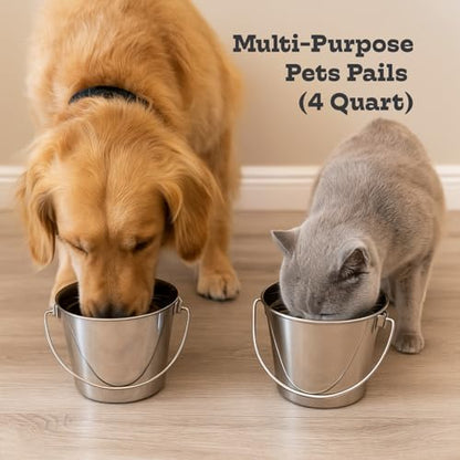 4Qt Heavy Duty Stainless Steel Water Bucket for Kennel, 2-Pack - size: 4 Quart (Pack of 2)