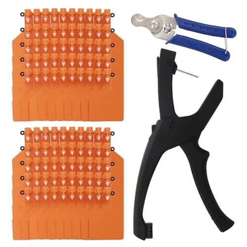 100 Pack Large Blank Cattle Ear Tags with Applicator, One-Piece TPU Livestock Ear Tags for Cattle Cow Calf Bull Sheep Goat Pig Horse, Animal Identification Tags for Farm Ranch (Orange, 100PCS - Blank) - color: Orange, size: 100PCS - Blank
