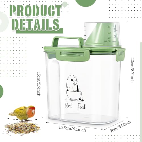 Ripeng 2 Pcs Bird Seed Storage Container,Food Container with Measuring Cup - size: 2.5 L,1.5 L