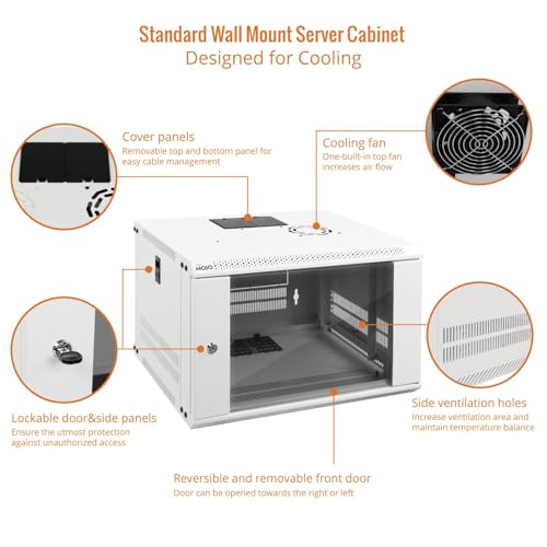 Tecmojo 6U Wall Mount Rack Network Cabinet for 19" IT Equipment,with Lockable Glass Door and Side Panels,Cooling Fan,17.7inch Depth,White - color: White